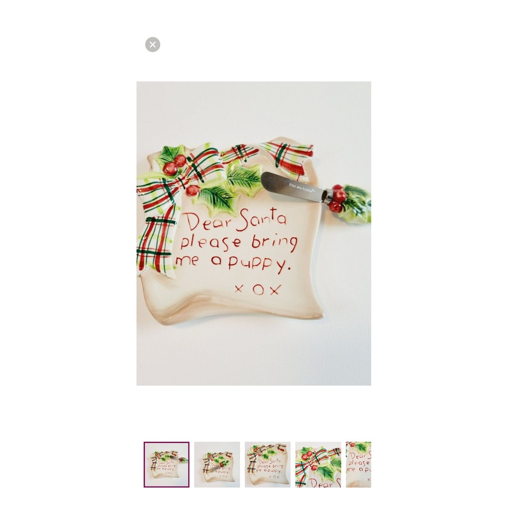 Fitz and Floyd Christmas Dear Santa Plate Spreader Set Holiday Decor Handcrafted